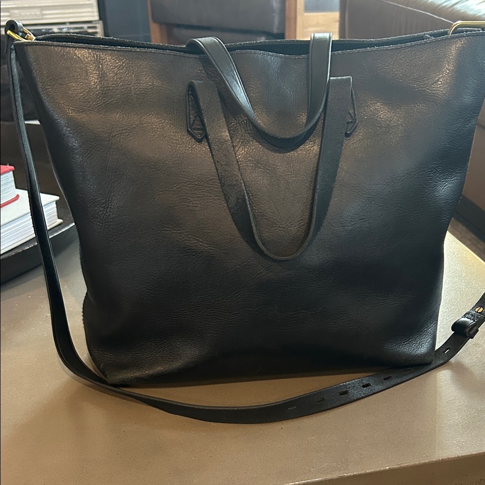Madewell Black Leather Tote Bag
